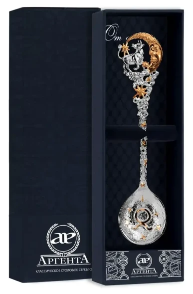 703ЛЖ00802 Серебряная чайная ложка «Зодиак-Телец»