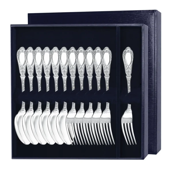 1589НБ02801 Серебряный десертный набор "Фамильный" на 6 персон (12 предметов)