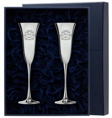 43001 Серебряный набор фужеров для шампанского «Совет да Любовь» в подарочном футляре