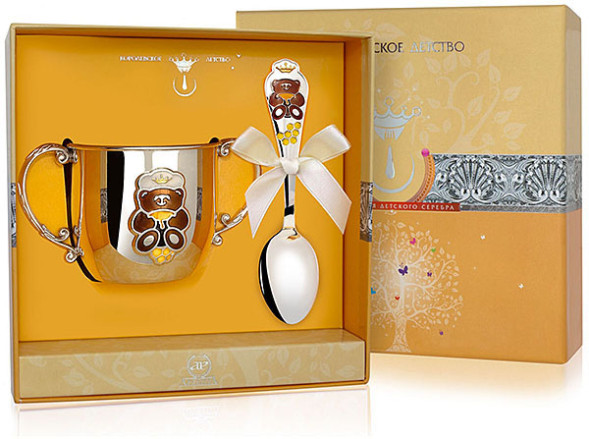 615НБ05808 Набор детского серебра с поильником «Мишка»