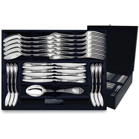 1324НБ01806 Серебряный столовый набор «Престиж» с чернением на 12 персон (48 предметов)