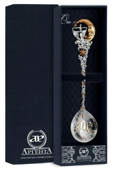 707ЛЖ00802 Серебряная чайная ложка «Знак Зодиака Дева» с золочением