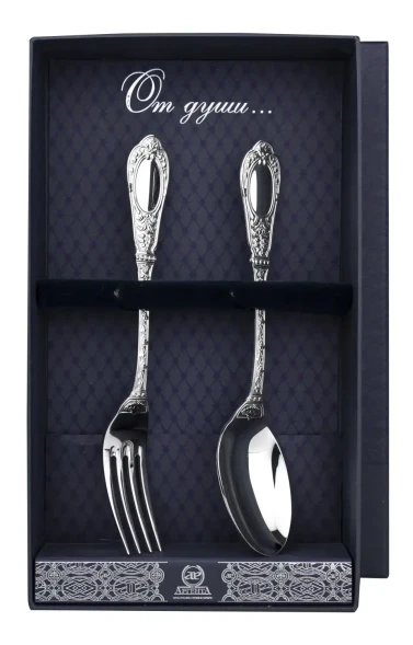 1585НБ02801 Серебряный десертный набор "Фамильный" на 1 персону (2 предмета)