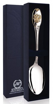 259ЛЖ01002 Серебряная столовая ложка «Единство» с золочением в подарочном футляре