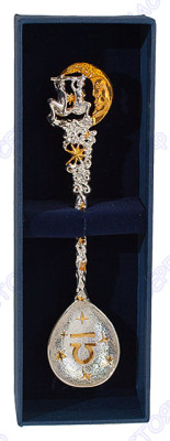 708ЛЖ00802 Серебряная чайная ложка «Зодиак Зодиака Весы» с золочением