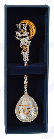 708ЛЖ00802 Серебряная чайная ложка «Зодиак Зодиака Весы» с золочением