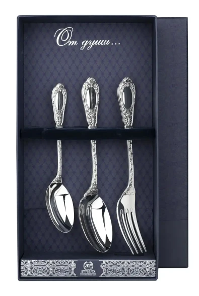 1586НБ02801 Серебряный десертный набор "Фамильный" на 1 персону (3 предмета)