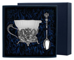 Серебряный чайный набор «Герб» с чернением