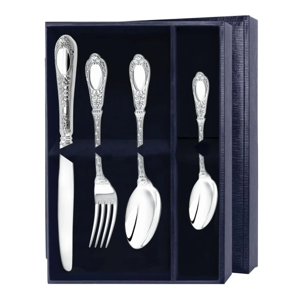 1841НБ02801 Серебряный десертный набор "Фамильный" на 1 персону (4 предмета)