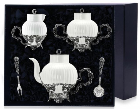 557НБ03806 Серебряный чайный набор «Симфония» с чернением