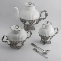 Серебряный чайный набор «Симфония» с чернением