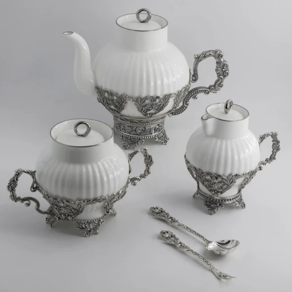 557НБ03806 Серебряный чайный набор «Симфония» с чернением