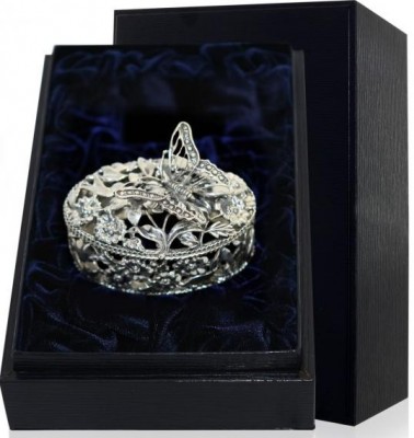 528ШК00006 Серебряная шкатулка «Бабочка» с чернением в подарочном футляре