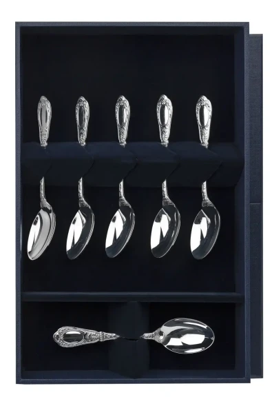 1612НБ07801 Серебряный кофейный набор "Фамильный" на 6 персон (6 предметов)