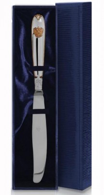 1209НЖ01002 Серебряный столовый нож «Единство» с золочением в подарочном футляре