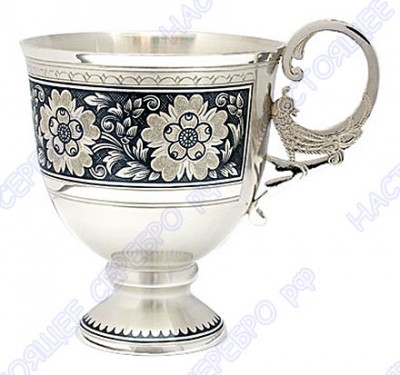 40080068А05 Серебряная чайная чашка «Чай вдвоем» с чернением