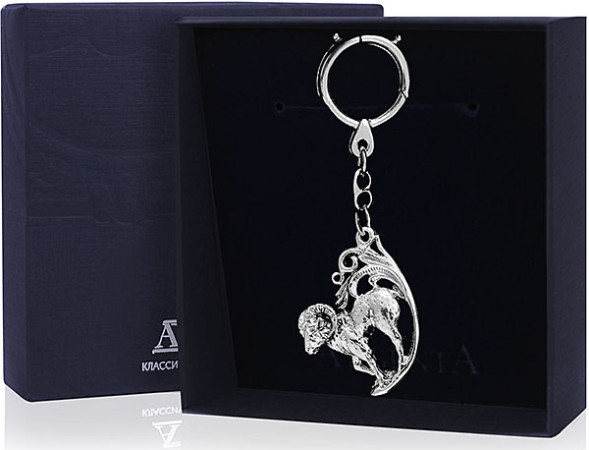 744БР15006 Серебряный брелок «Архар» с чернением