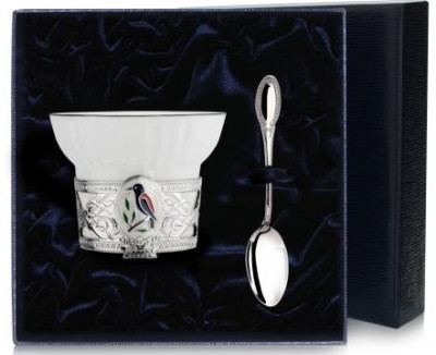 936НБ03807 Серебряный чайный набор «Сизоворонка» с эмалью