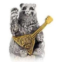 Серебряный колокольчик «Медведь» с золочением в подарочном футляре