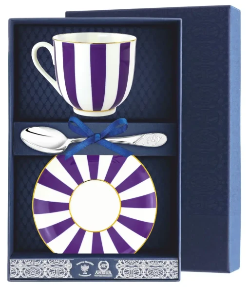 095Ф03 Набор чайный "Ландыш - Да и Нет" фиолетовый (л.ч. Кр. Уз. белая эмаль) 3 пр.+футляр