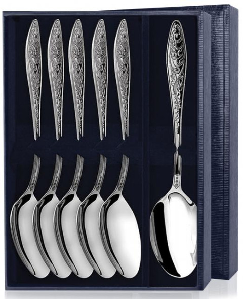 1031НБ02801 Серебряный десертный набор "Морозко" на 6 персон (6 предметов)