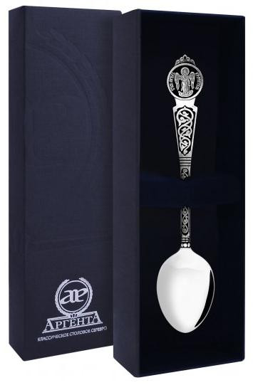 761ЛЖ00806 Серебряная детская ложка «Ангел Хранитель» с чернением