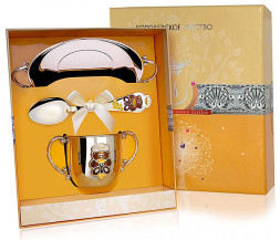 Набор детского серебра «Мишка» с поильником