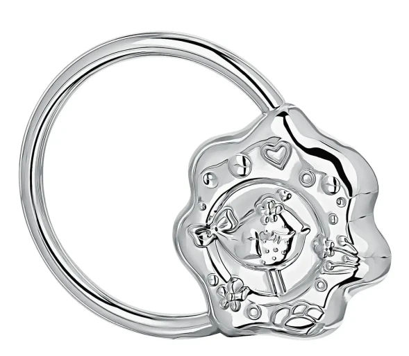 1072ПГ05801 Серебряная погремушка «Птичка на кольце»