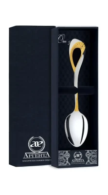 247ЛЖ03802 Серебряная чайная ложка с позолотой «Мимоза»