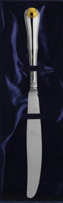 262НЖ01002 Серебряный столовый нож «Визит» с золочением в подарочном футляре