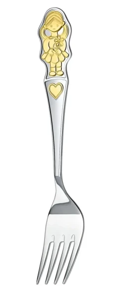 1016ВЛ05802 Серебряная детская вилка «Девочка» с золочением