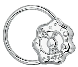 Серебряная погремушка «Зайка на кольце»