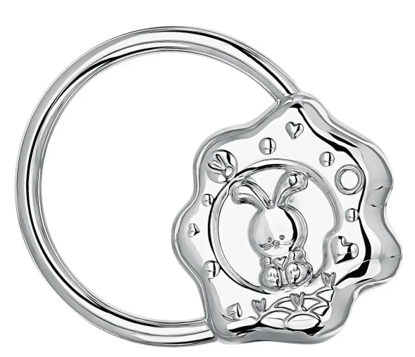 1078ПГ05801 Серебряная погремушка «Зайка на кольце»