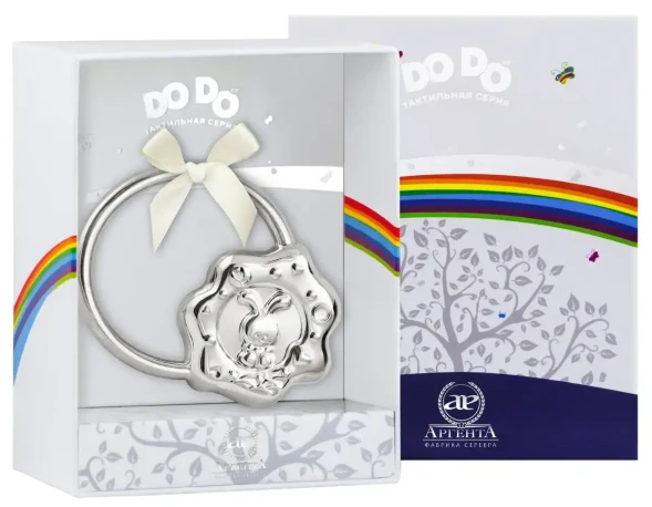 1078ПГ05801 Серебряная погремушка «Зайка на кольце»