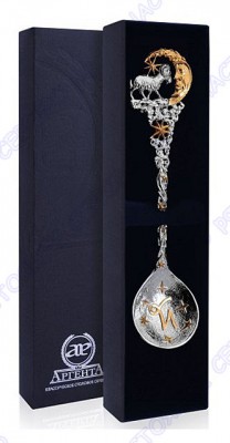 711ЛЖ00002 Серебряная чайная ложка «Зодиак-Козерог» с золочением в подарочном футляре