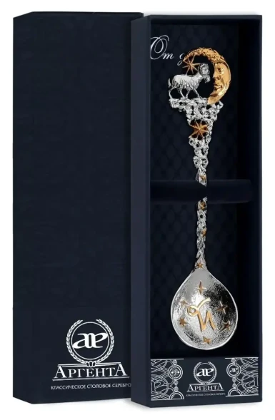 711ЛЖ00802 Серебряная чайная ложка «Зодиак-Козерог» с золочением