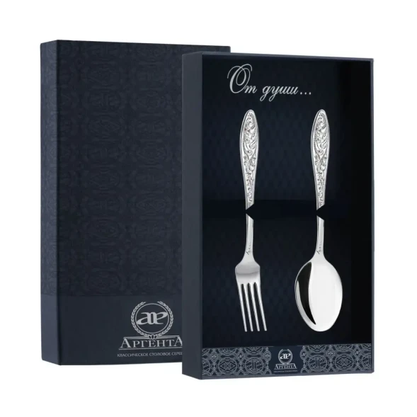 317НБ02801_с Серебряный десертный набор "Морозко" на 1 персону (2 предмета)