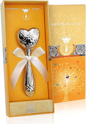 1GI0431F Серебряная погремушка «Сердце с цветами»