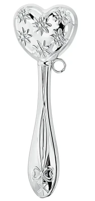 1013ПС05801 Серебряная погремушка «Сердце с цветами»