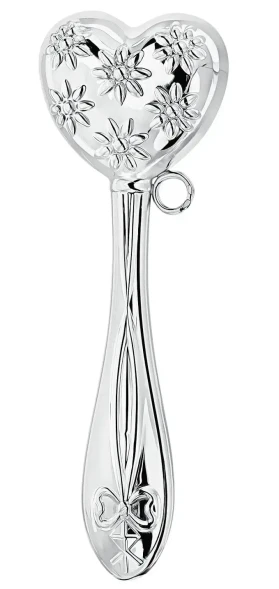 1013ПС05801 Серебряная погремушка «Сердце с цветами»