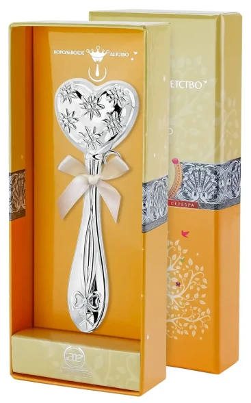 1013ПС05801 Серебряная погремушка «Сердце с цветами»