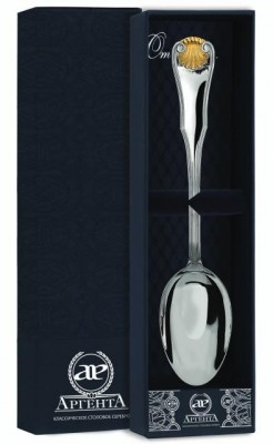 260ЛЖ01002 Серебряная столовая ложка «Визит» с золочением в подарочном футляре