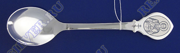 40010166Л05 Серебряная чайная ложка «Целитель Пантелеймон» с чернением