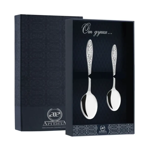 1370НБ02801_с Серебряный десертный набор "Морозко" на 1 персону (2 предмета)