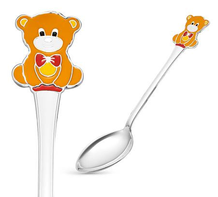 9301094б Серебряная детская ложка «Медведь» с эмалью