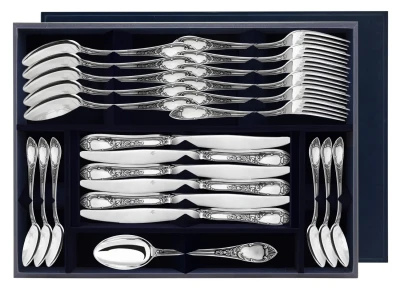 429НБ01806 Серебряный столовый набор «Престиж» с чернением на 6 персон (24 предмета)