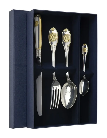 326НБ01802 Серебряный столовый набор на 1 персону «Единство» с золочением