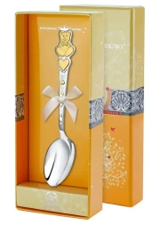 Серебряная детская ложка «Мишка с сердечками» с золочением