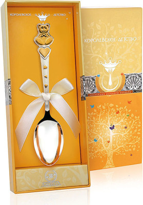 Серебряная детская ложка «Мишка с сердечками» с золочением