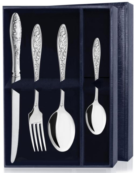 1192НБ01801 Серебряный столовый набор "Морозко" на 1 персону (4 предмета)